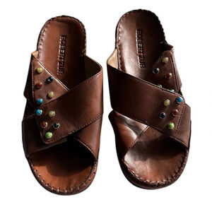 Robert Zur Sandals Woven Brown Leather Slide Sandals Size 9